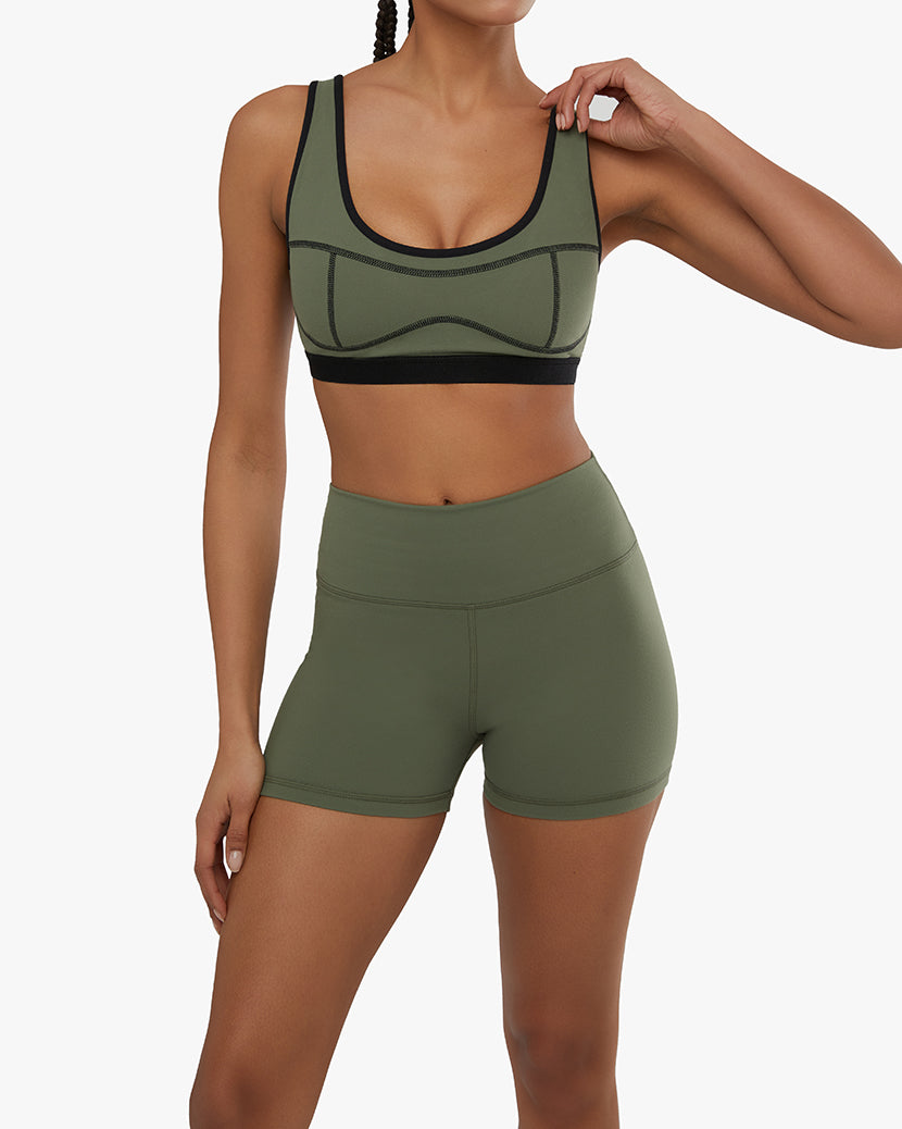 Scoop Neck Silhouette Bra | Army Green/Black
