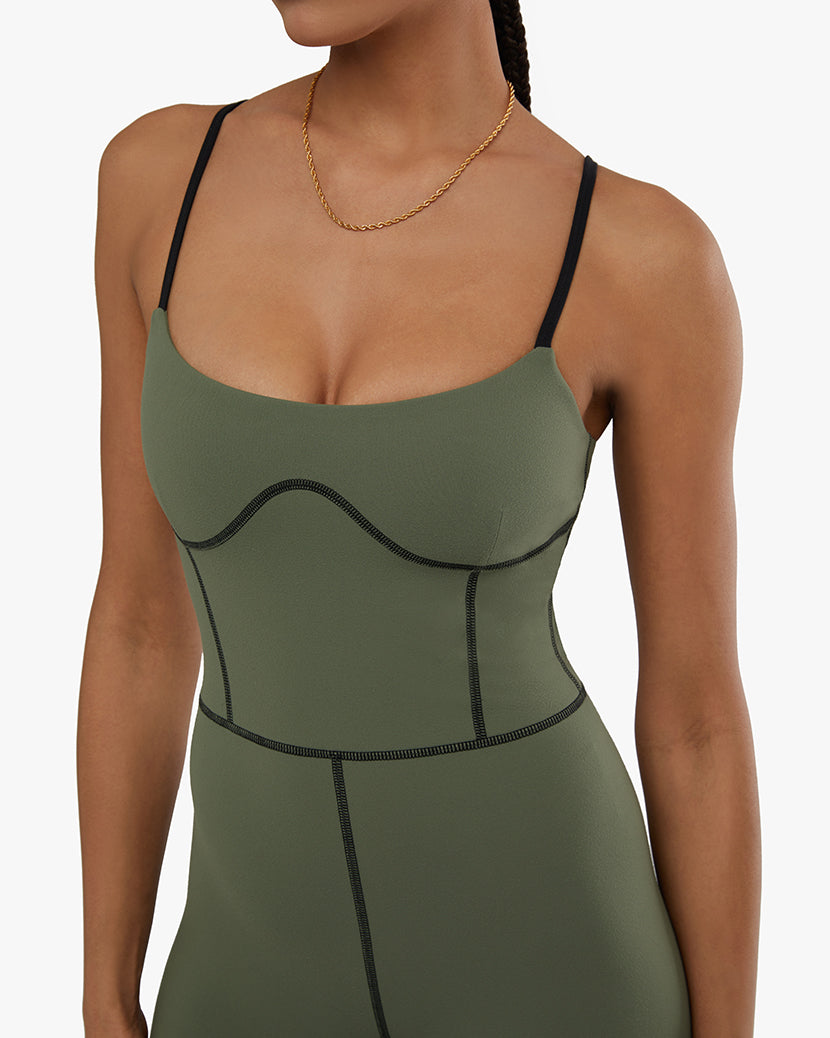 Silhouette Ankle Flare Jumpsuit | Army Green/Black