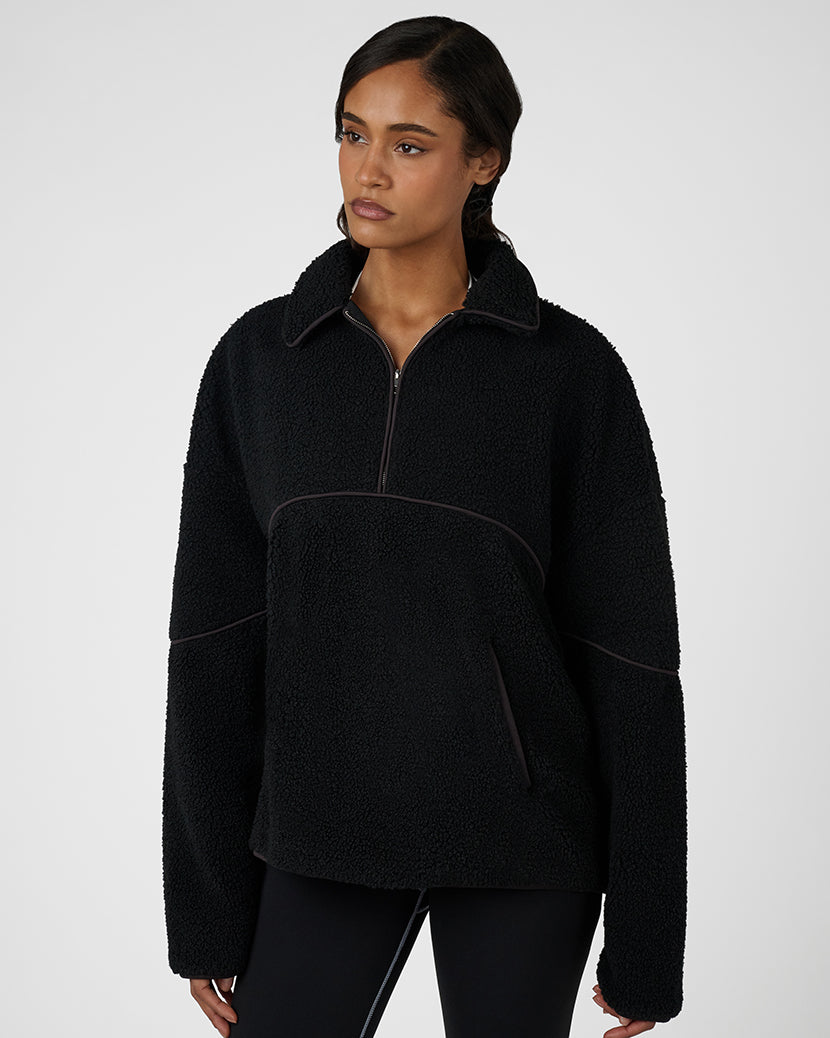 Fleece Quarter Zip Sweater | Black x Dark Brown