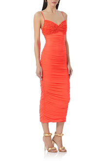 Milena Ruffle Midi Dress | Fiery Coral