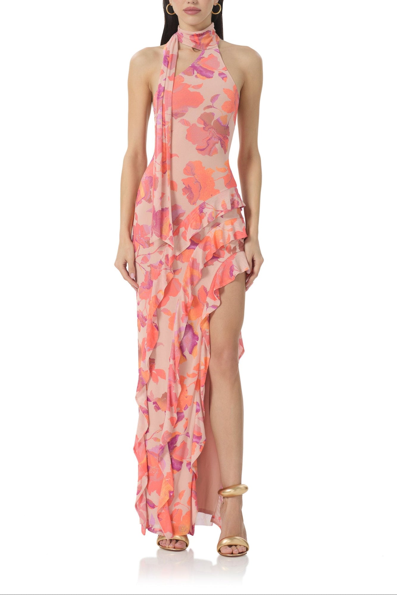 Desiree Ruffle Maxi Dress | Nude Marble Floral