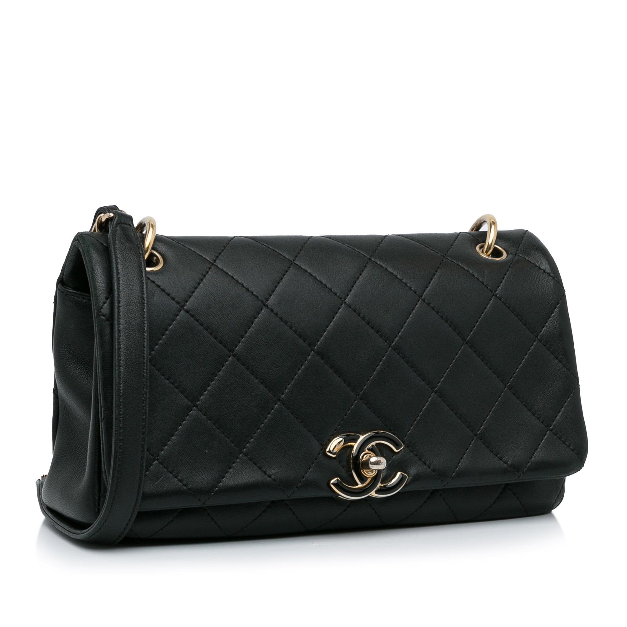 Chanel | Pre-Owned Large Lambskin Twist Chain Enamel CC Flap | Black