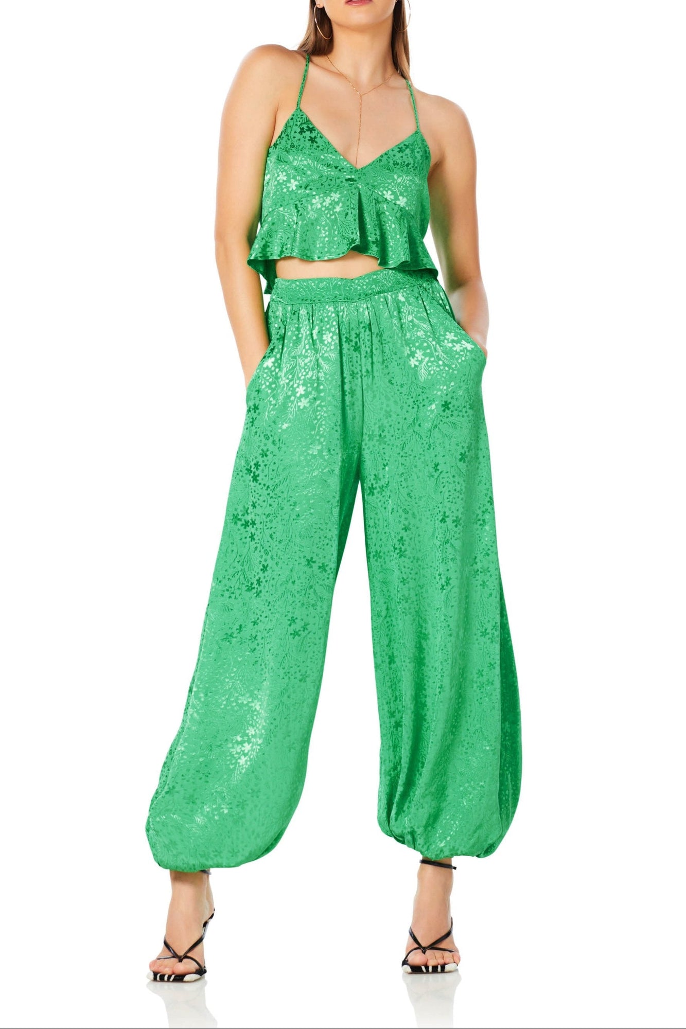 Veronika Balloon Pants | Green Floral