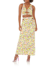 Anjeli Midi Skirt | Spring Lime Ditsy