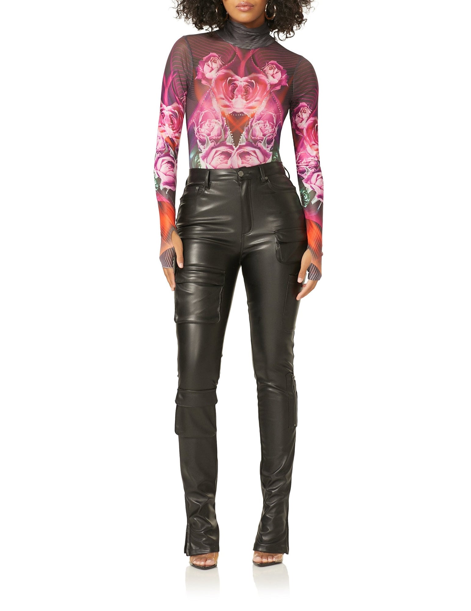 Zadie Rhinestone Top | Abstract Fuchsia Rose