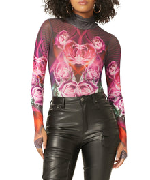 Zadie Rhinestone Top | Abstract Fuchsia Rose