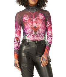 Zadie Rhinestone Top | Abstract Fuchsia Rose