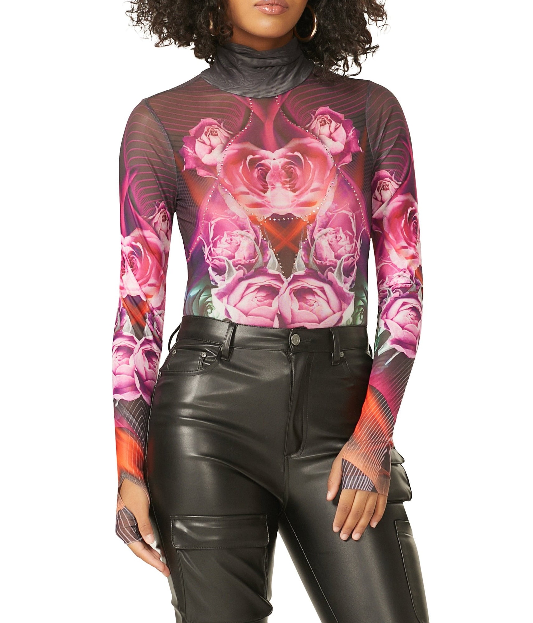 Zadie Rhinestone Top | Abstract Fuchsia Rose