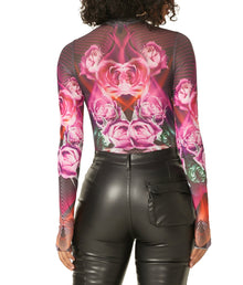 Zadie Rhinestone Top | Abstract Fuchsia Rose