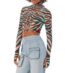 Lela Mesh Crop Top | Teal Zebra Placement