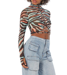 Lela Mesh Crop Top | Teal Zebra Placement