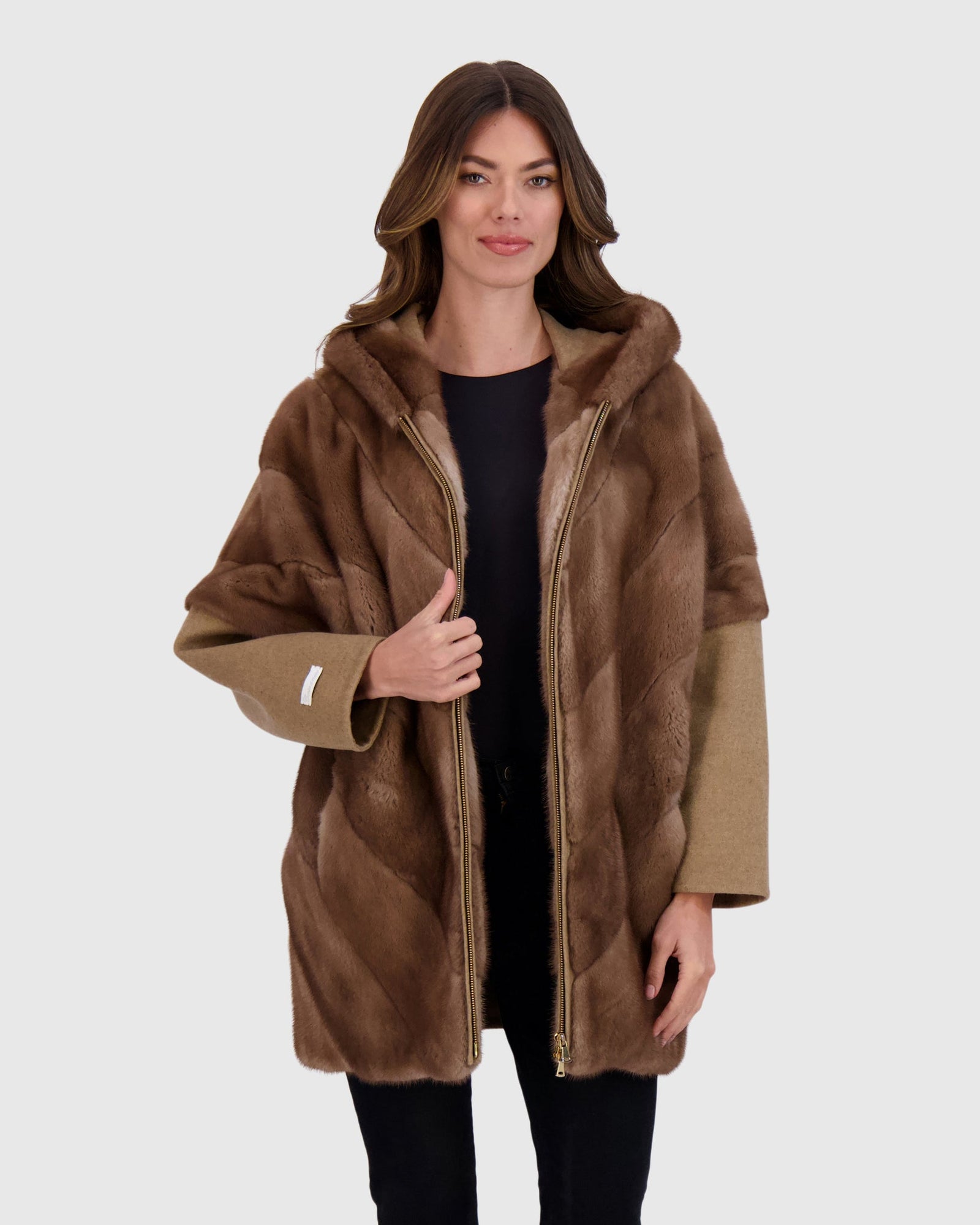 Chevron Mink Parka With Cashmere Sleeves | Pastel