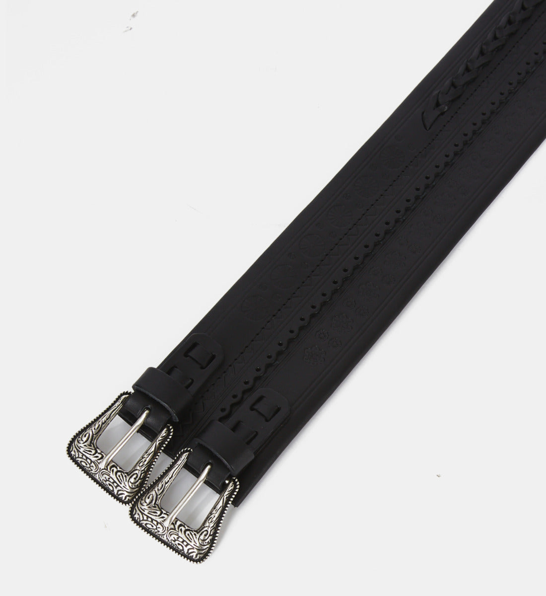 Wide Leather Belt With Double Buckle | Women | Black