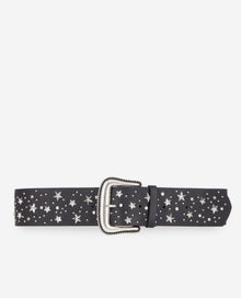 Wide Leather Belt With Stars | Women | Black