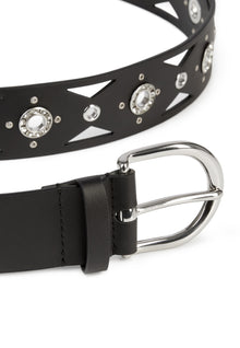 Leather Belt With Cutouts And Rhinestone Eyelets | Women | Black