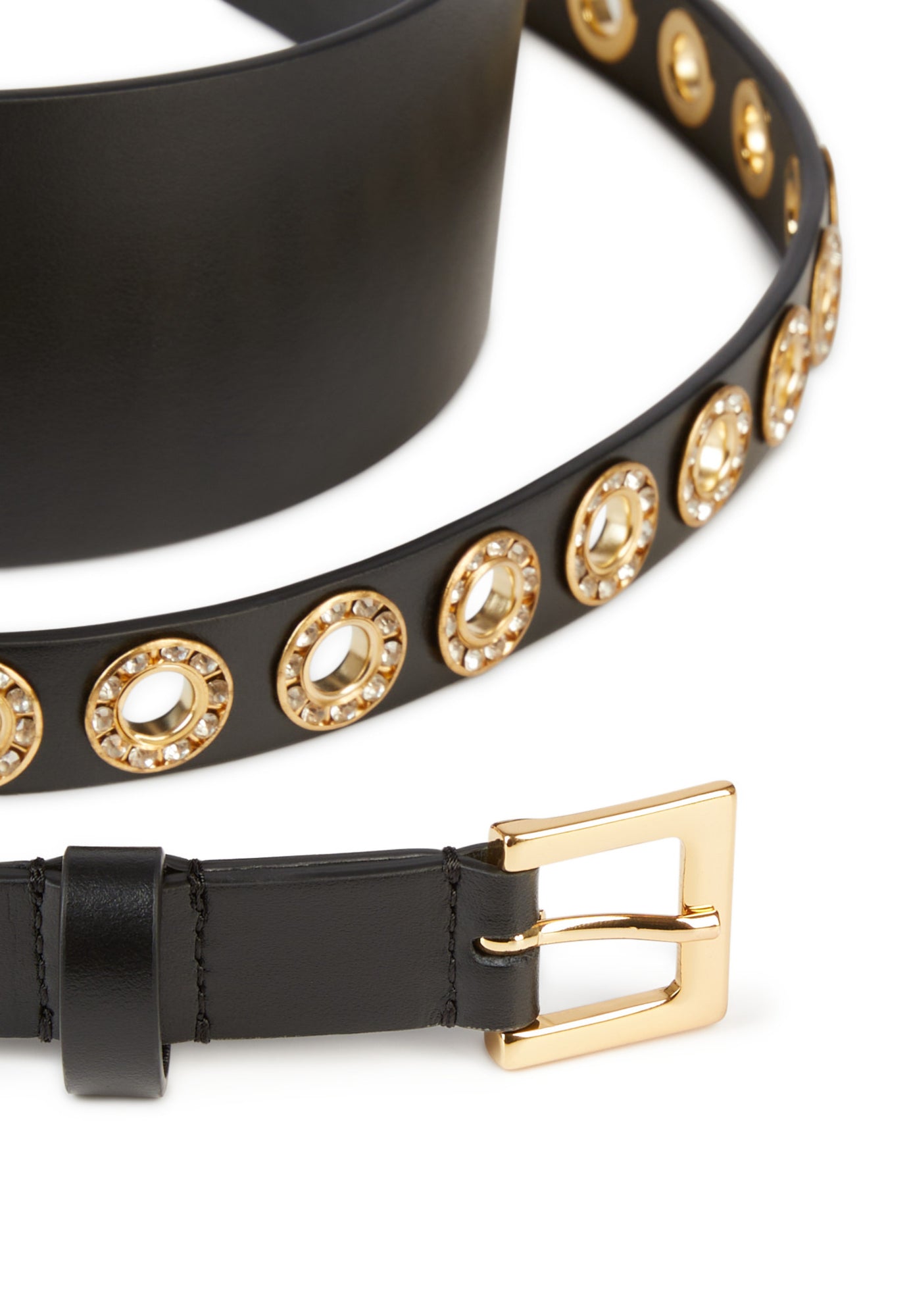 Wide Leather Belt With Eyelets And Rhinestones | Women | Black