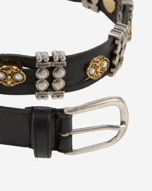 Thin Leather Belt With Embellishments | Women | Black