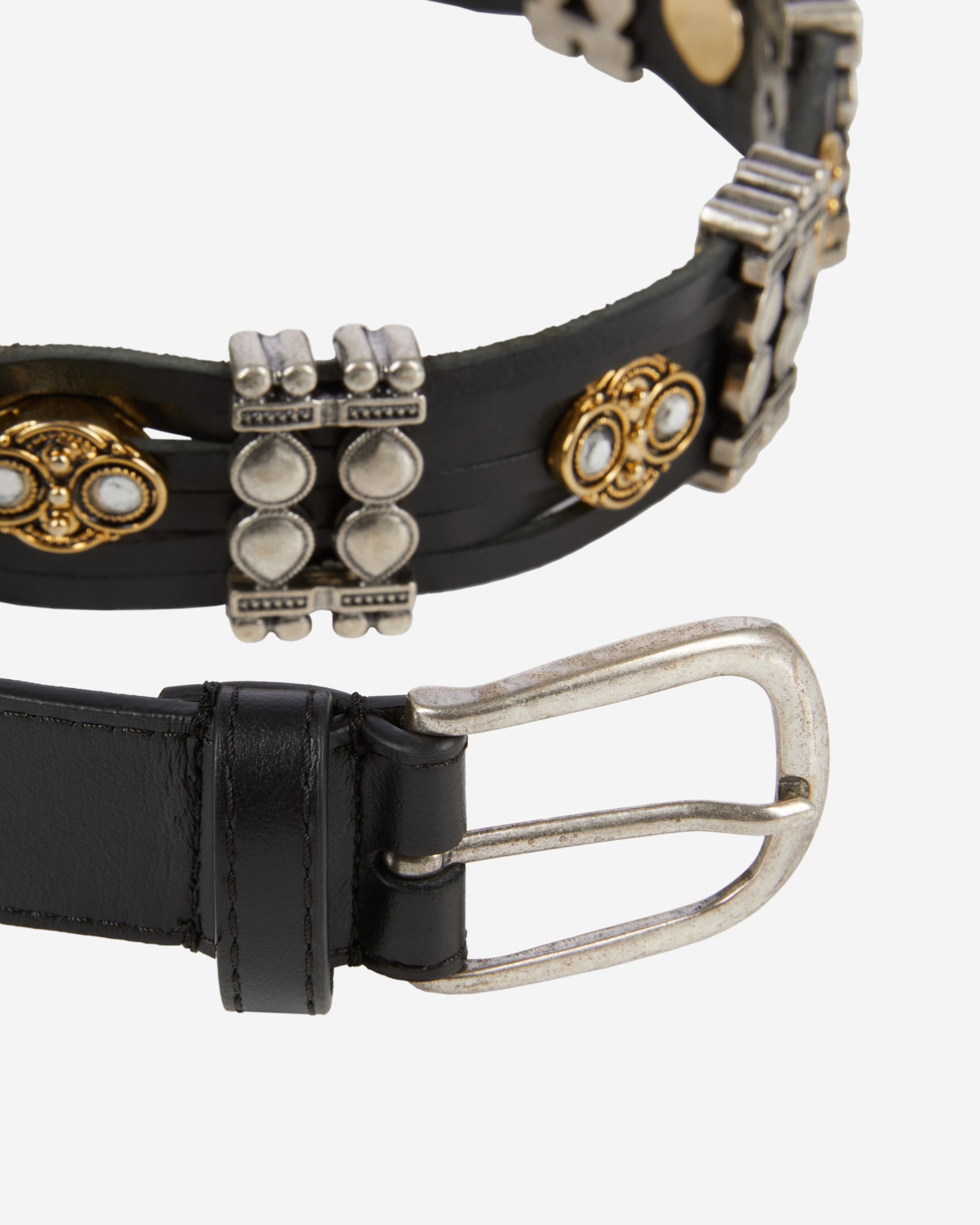 Thin Leather Belt With Embellishments | Women | Black