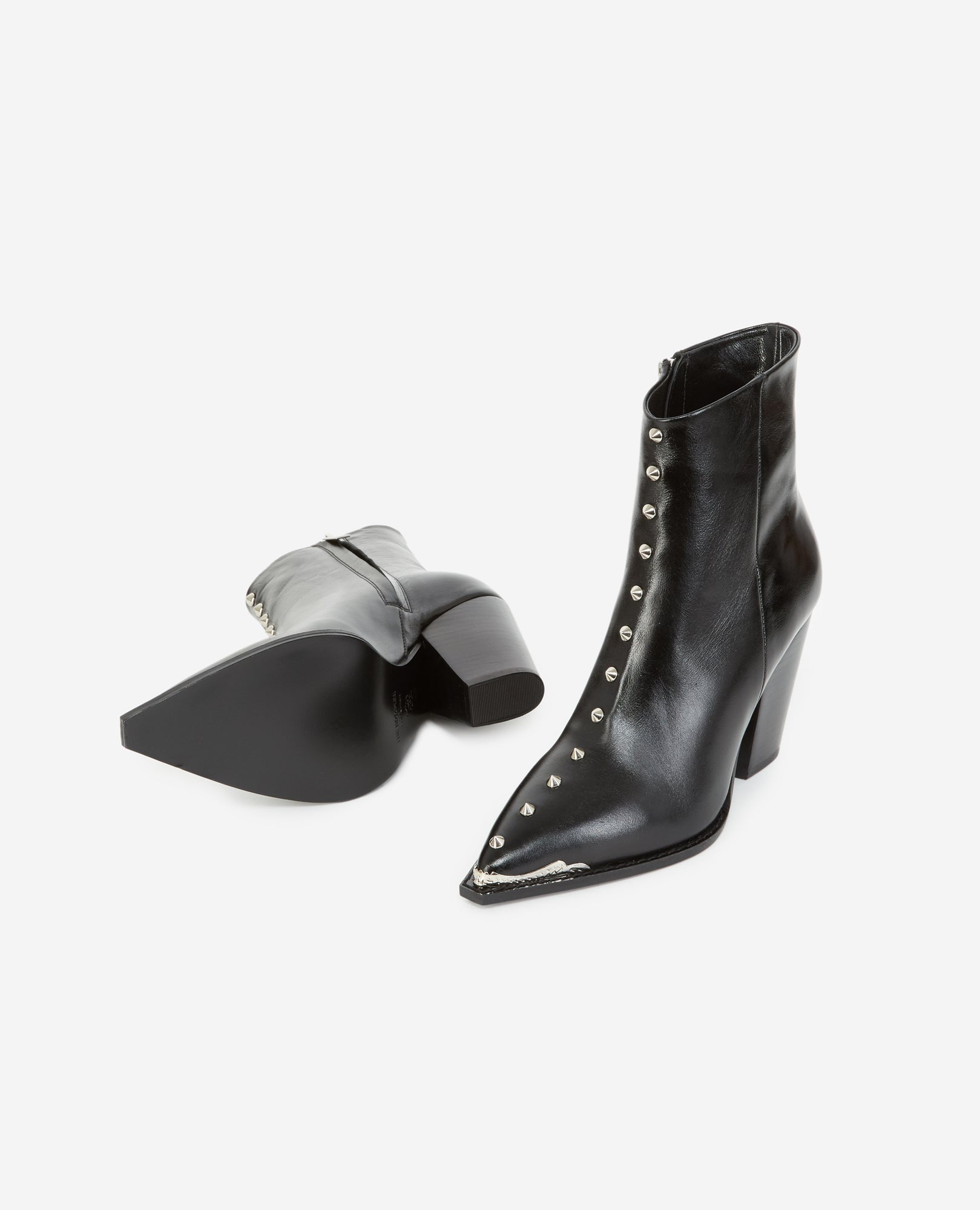 Leather Ankle Boots With Studs | Women | Black