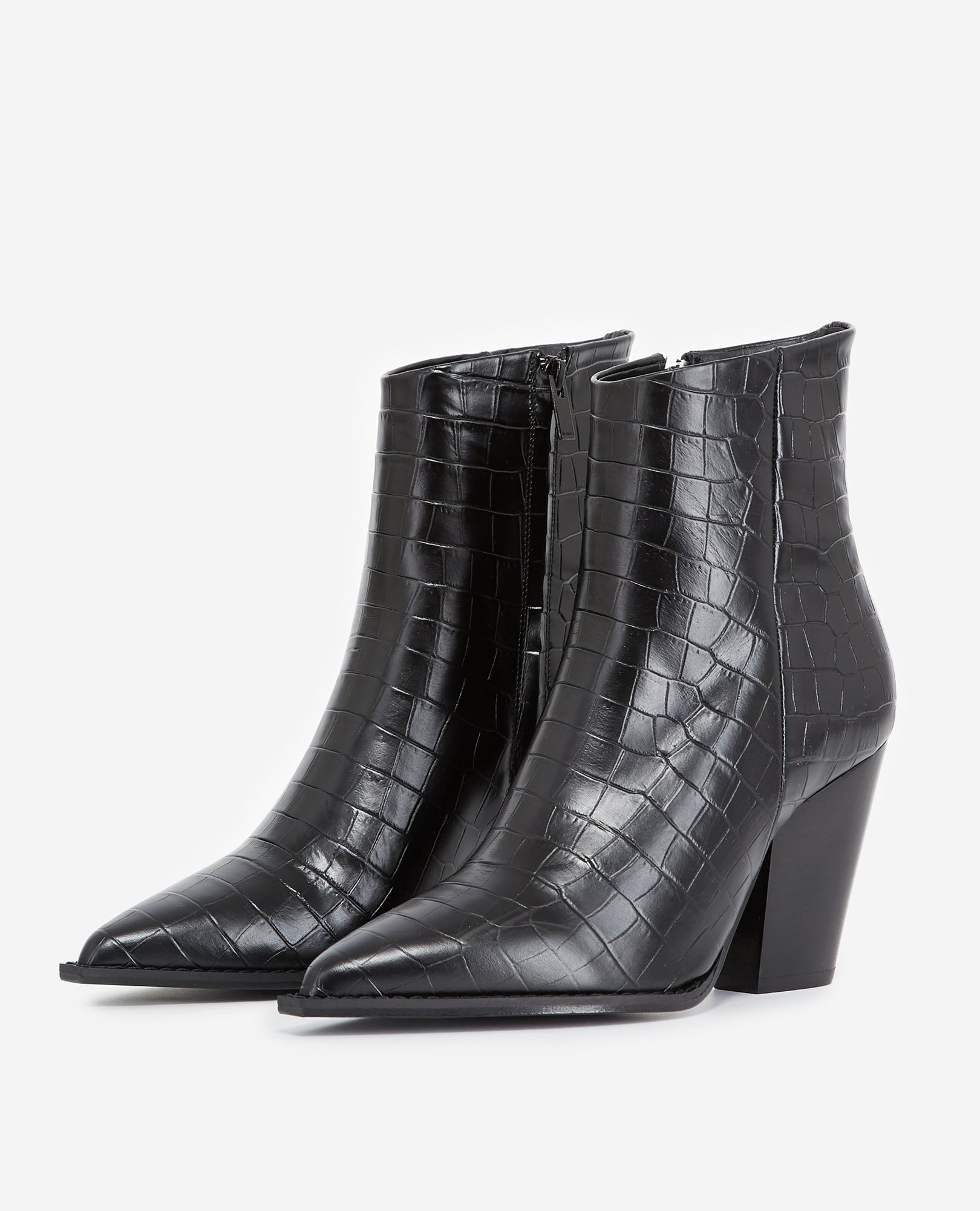 Heeled Croc-Effect Leather Ankle Boots | Women | Black