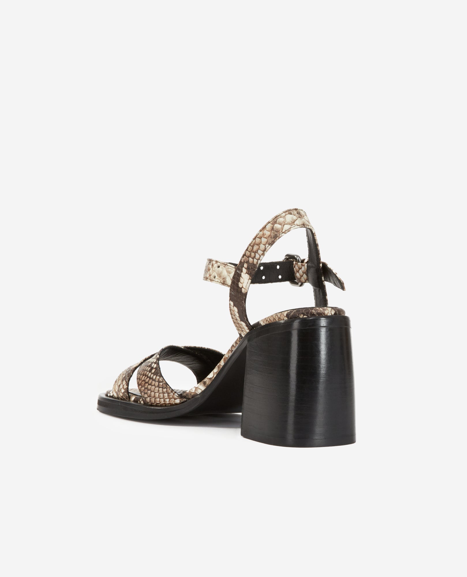 Snakeskin-Effect Heeled Leather Sandals | Women | Beige x Brown