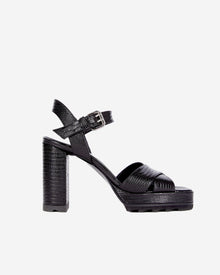 Lizard Effect Leather Heeled Sandals | Women | Black