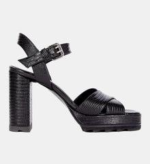 Lizard Effect Leather Heeled Sandals | Women | Black