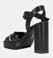 Lizard Effect Leather Heeled Sandals | Women | Black