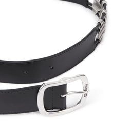 Leather Belt With Metallic Inserts | Women | Black