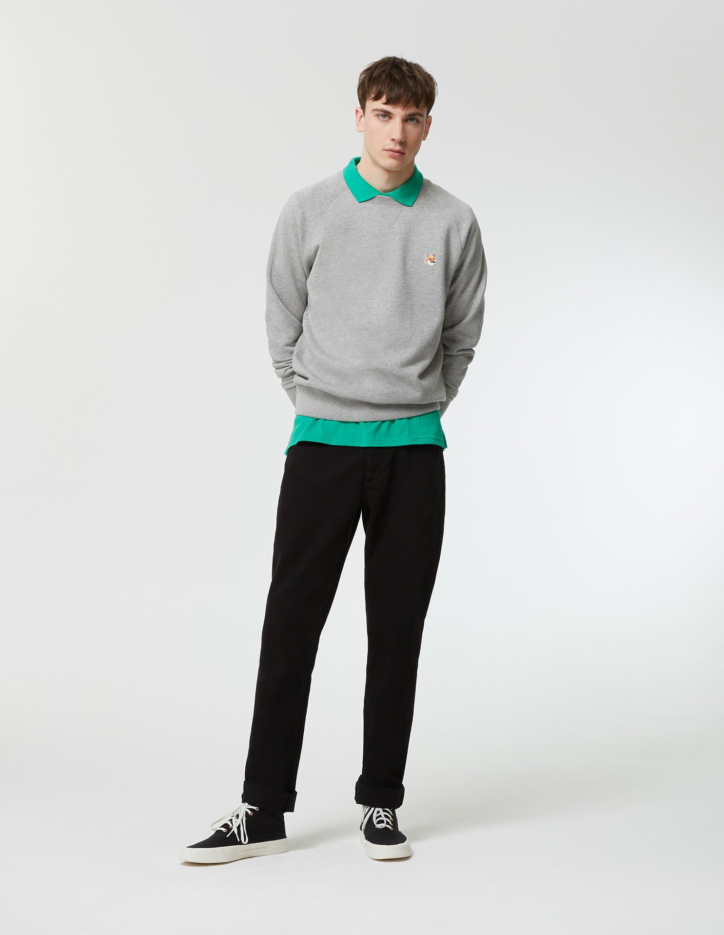 Mens | Iconic Fox Head Patch Classic Cotton Fleece Sweatshirt | Grey Melange