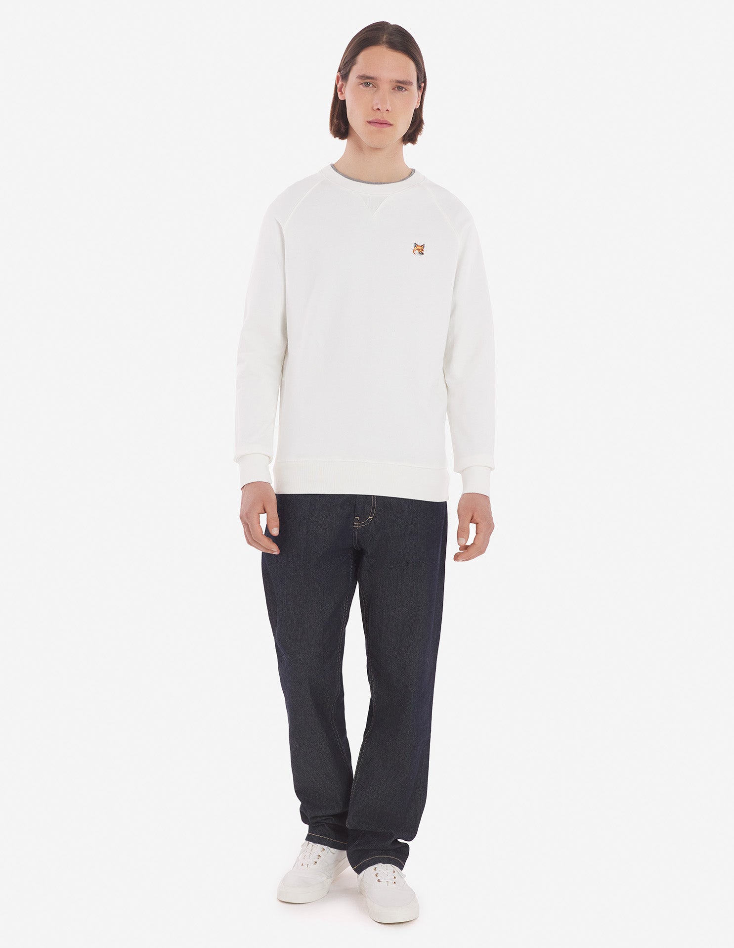 Mens | Iconic Fox Head Patch Classic Cotton Fleece Sweatshirt | Ecru