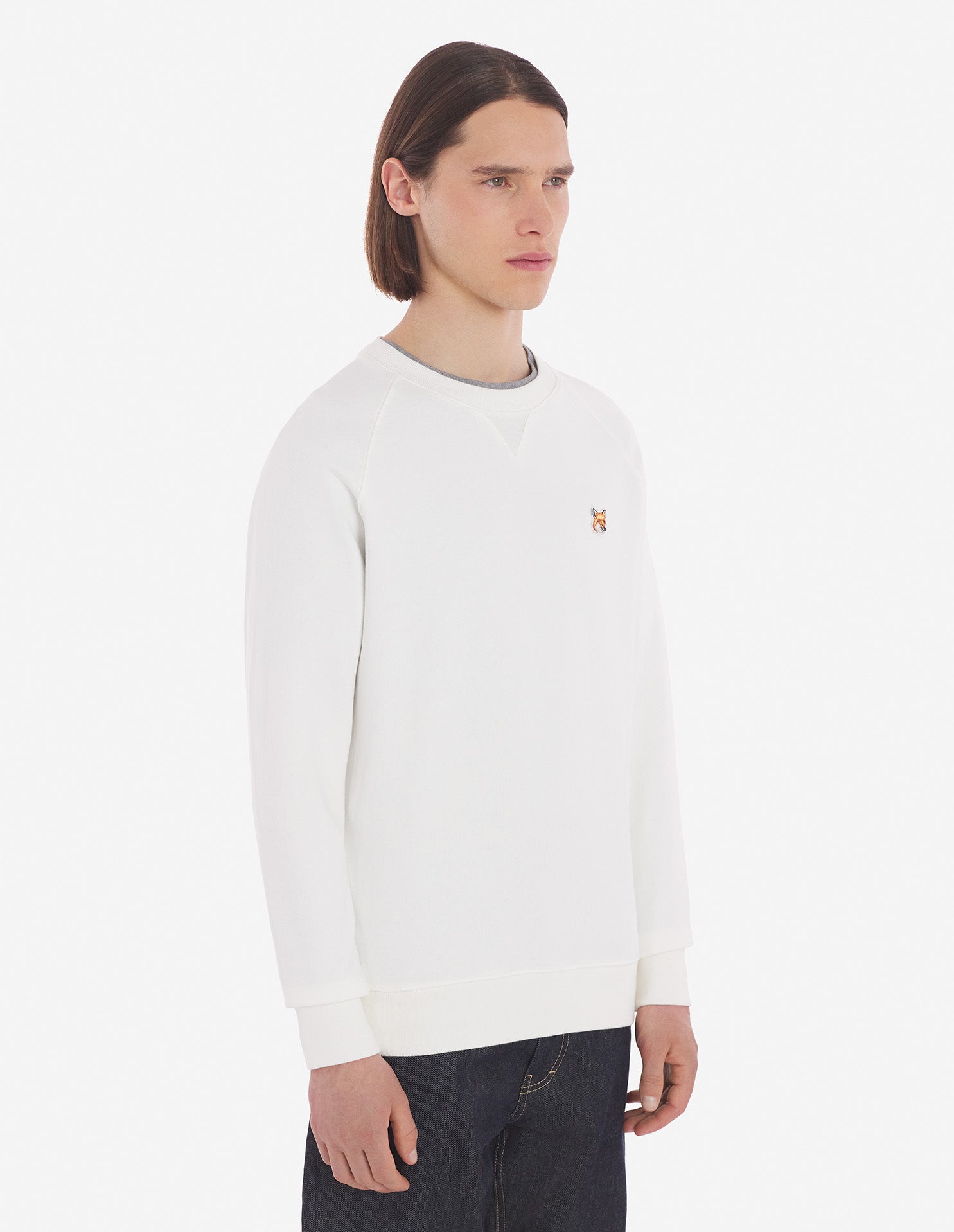 Mens | Iconic Fox Head Patch Classic Cotton Fleece Sweatshirt | Ecru