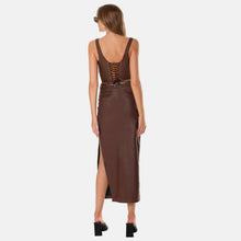 OW Collection Amara Faux Leather Skirt | Cappuccino