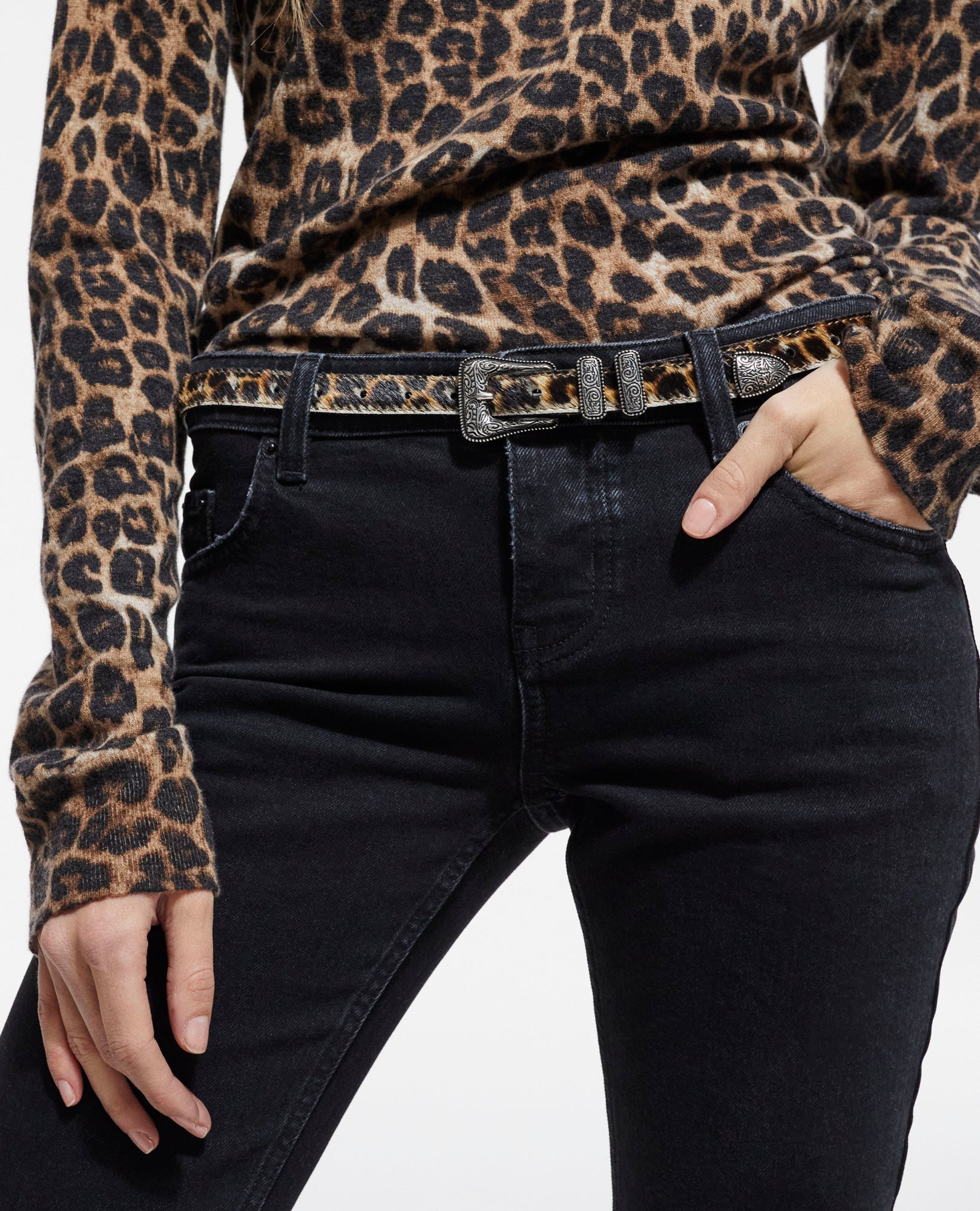 Thin Print Leather Belt | Women | Leopard