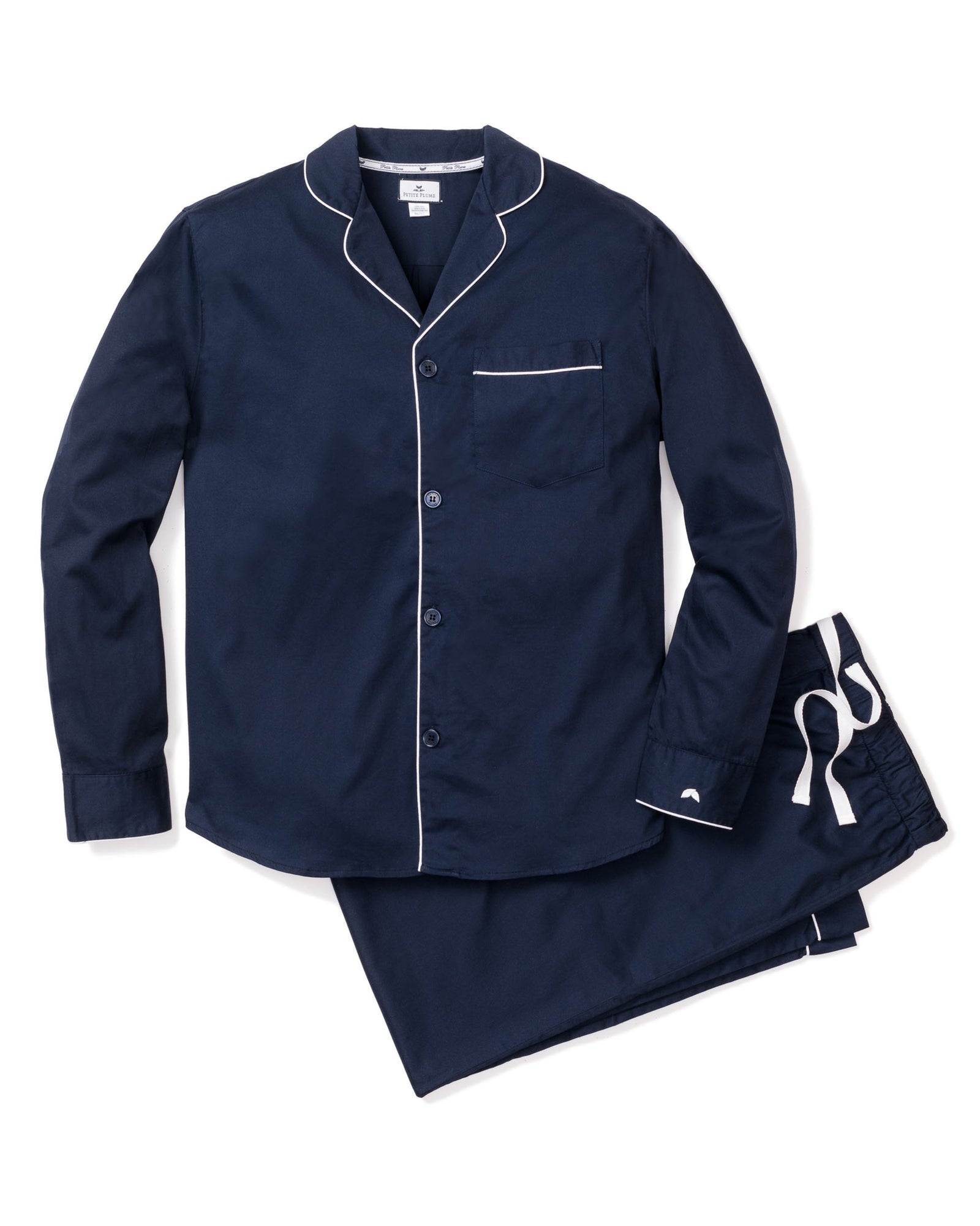 Mens | Twill Pajamas | Navy with White Piping
