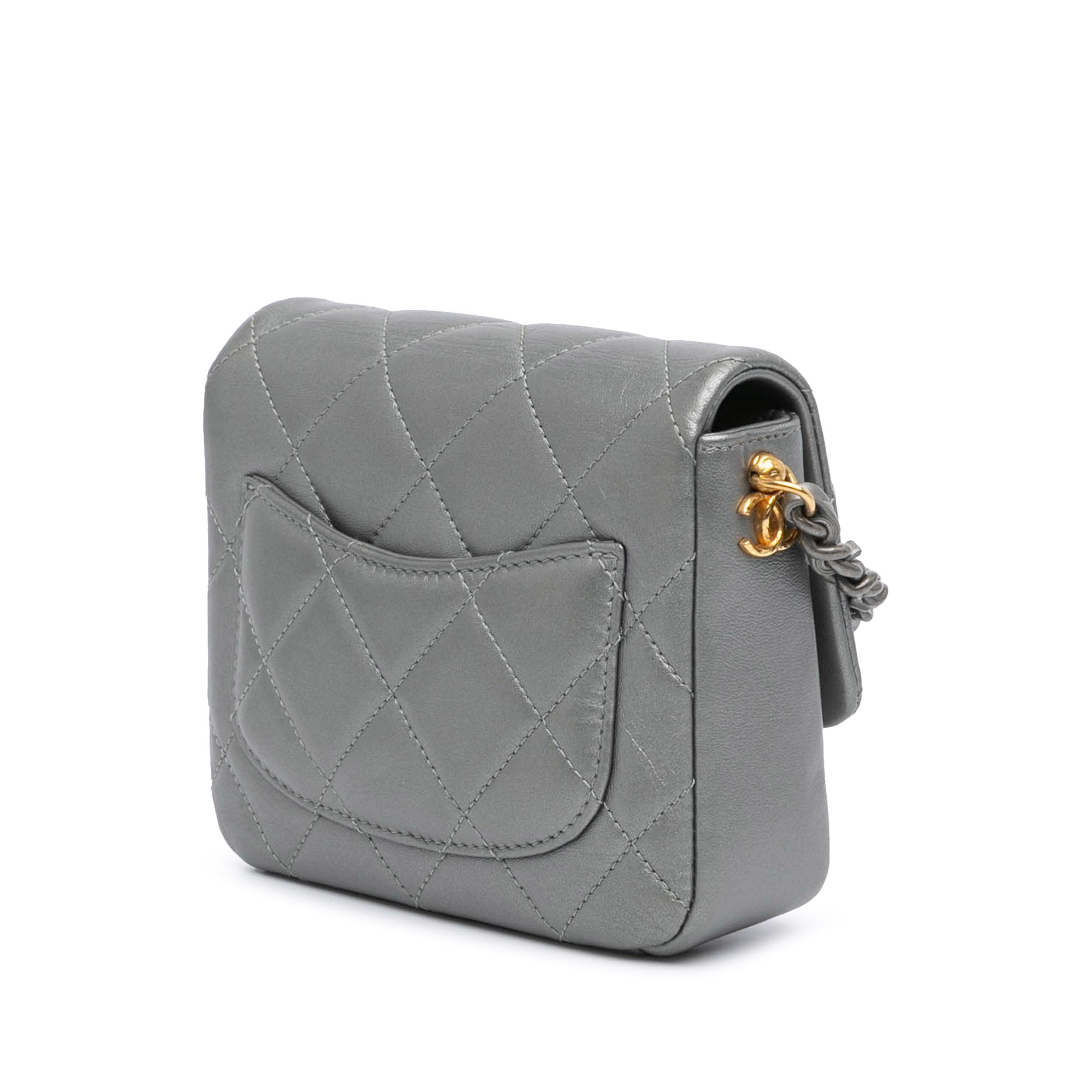 Chanel | Pre-Owned Mini Quilted Lambskin Side Note Flap | Silver