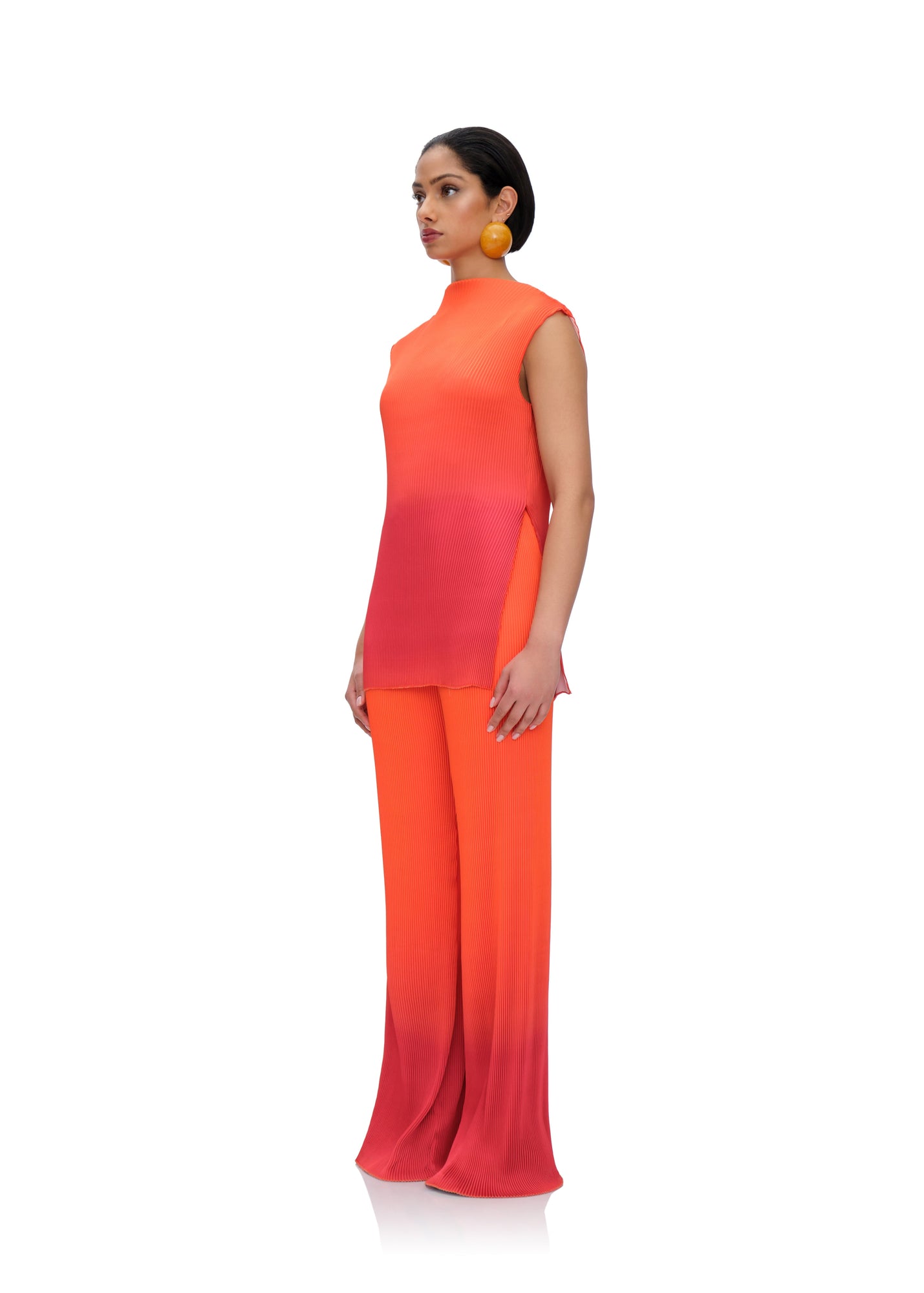 Atti Pleated Top | Orange x Red