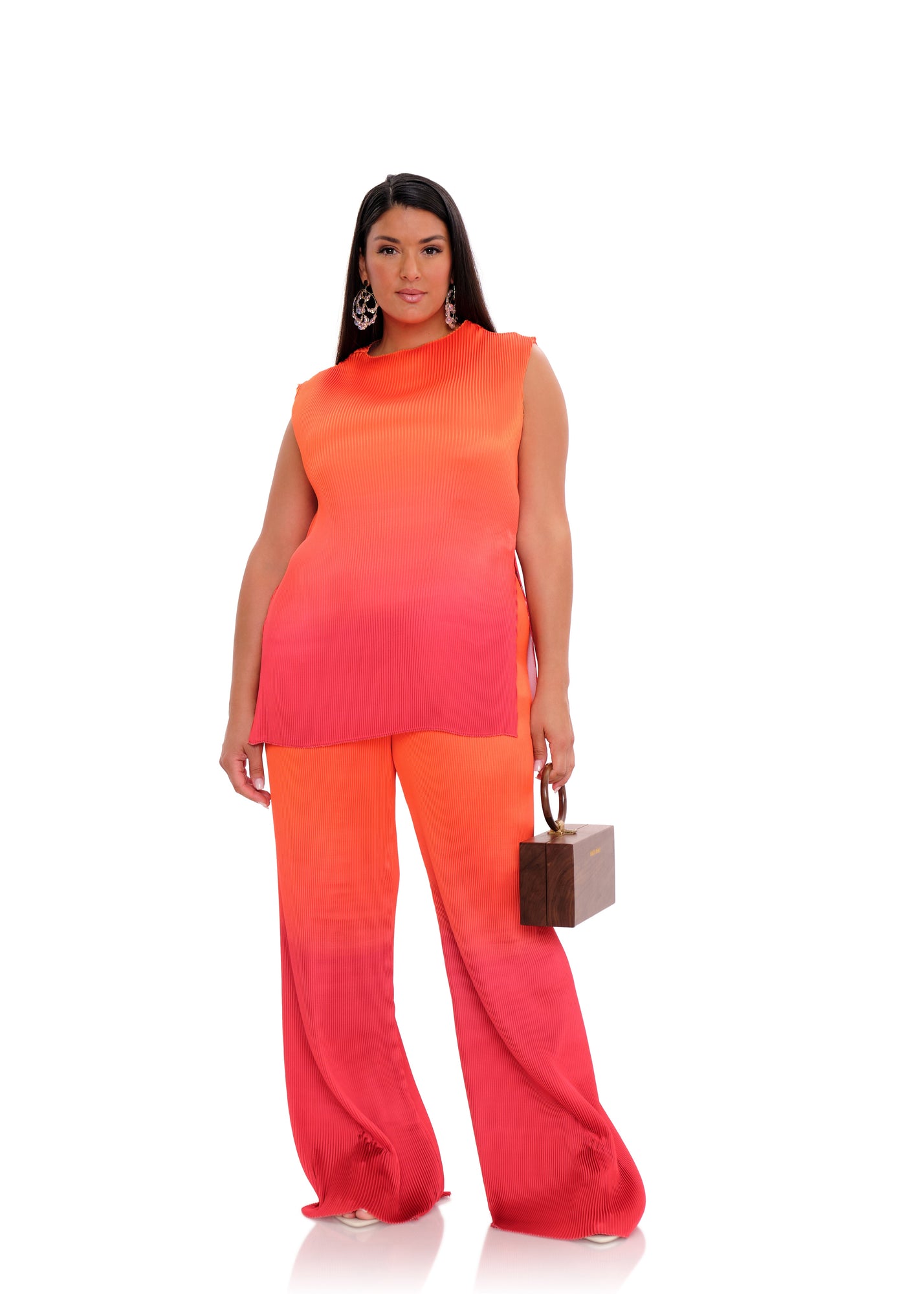 Atti Pleated Top | Orange x Red