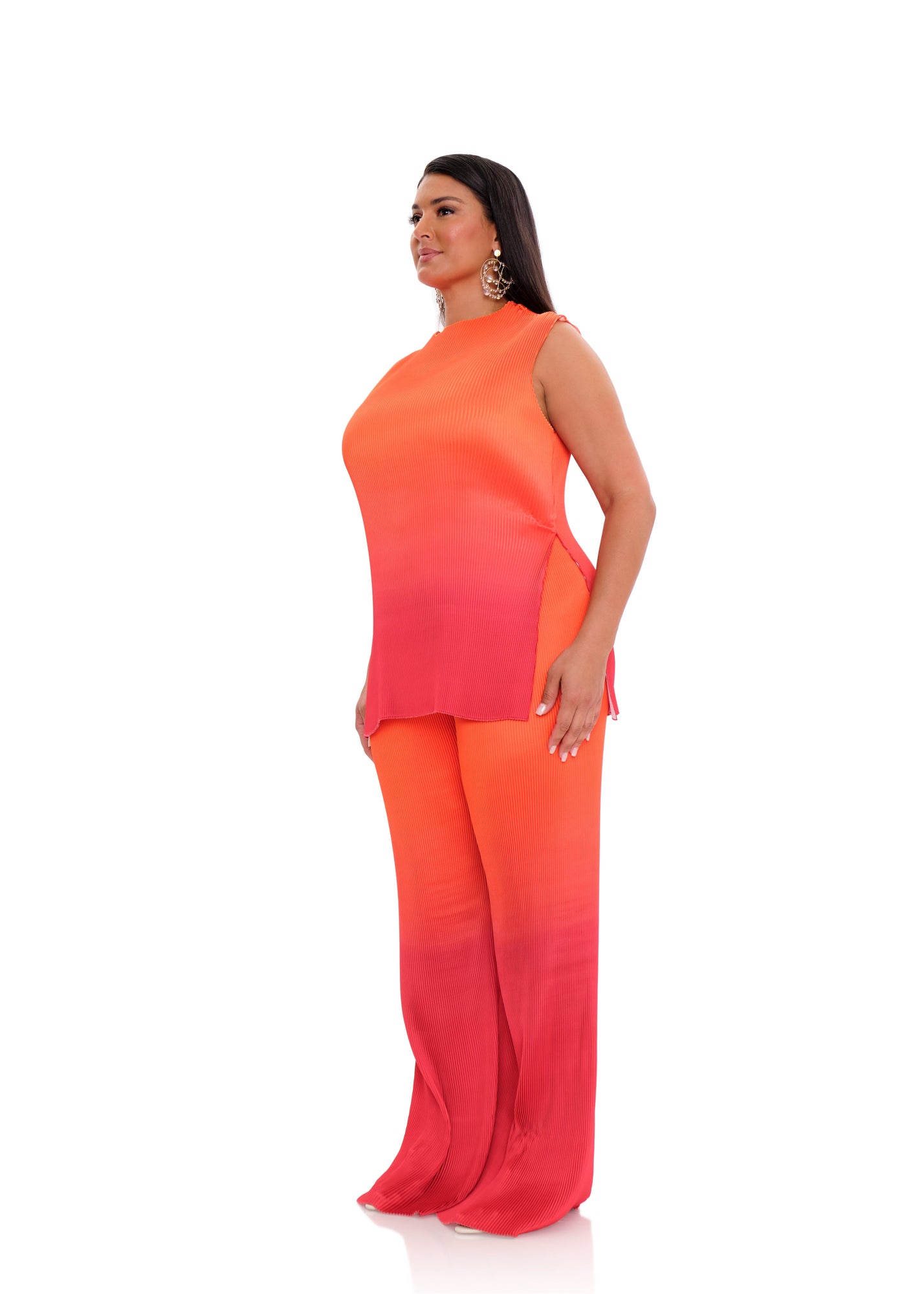 Atti Pleated Top | Orange x Red