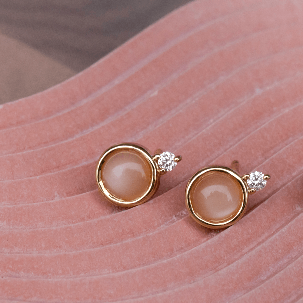 Women | Peach Moonstone Andromeda Studs | 14k White Gold