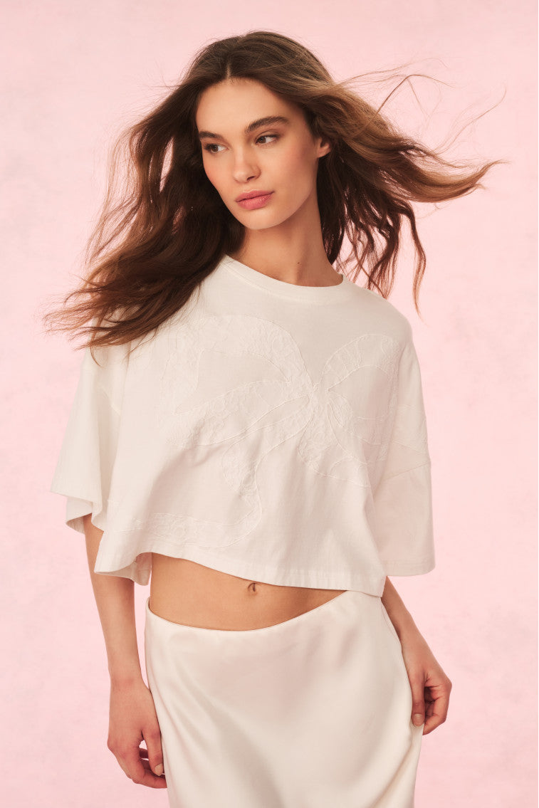 Angelle Cotton Bow Tee | Sugar White