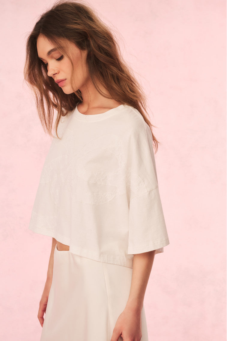Angelle Cotton Bow Tee | Sugar White