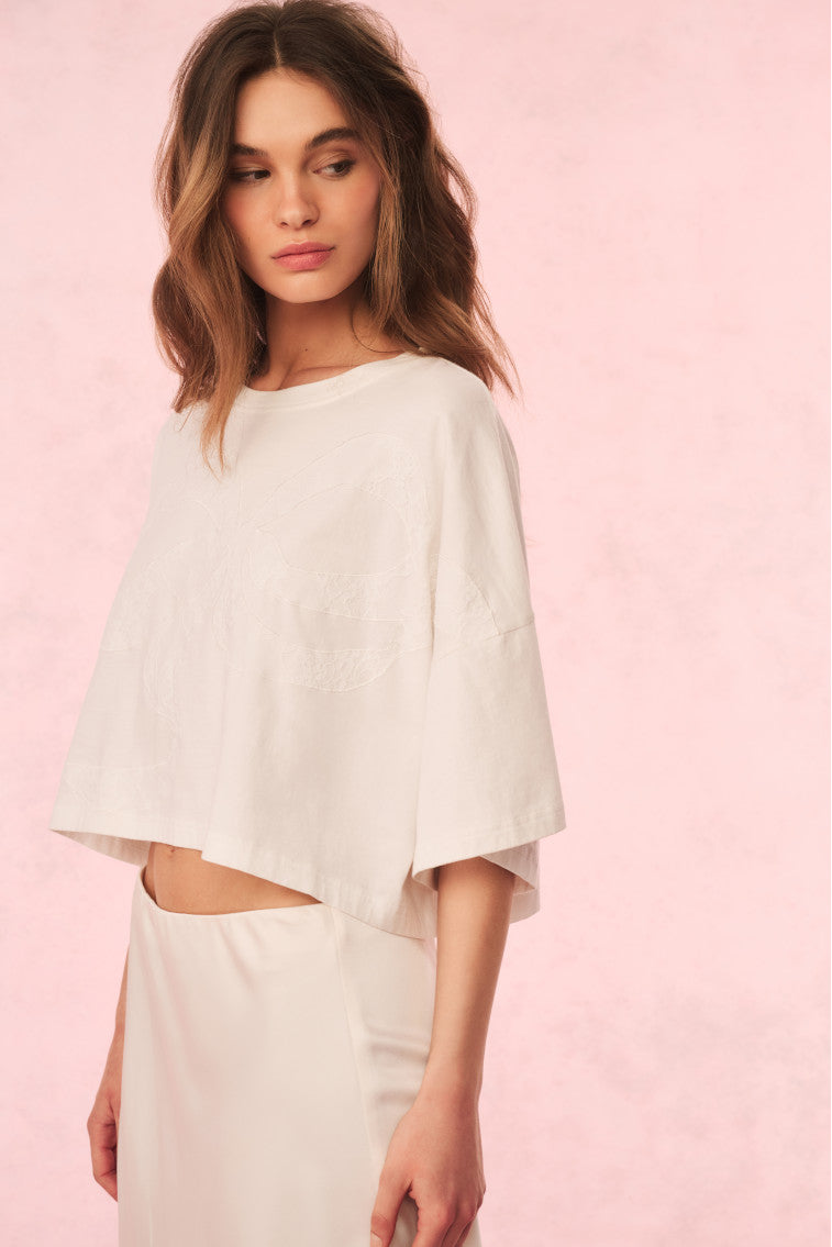 Angelle Cotton Bow Tee | Sugar White