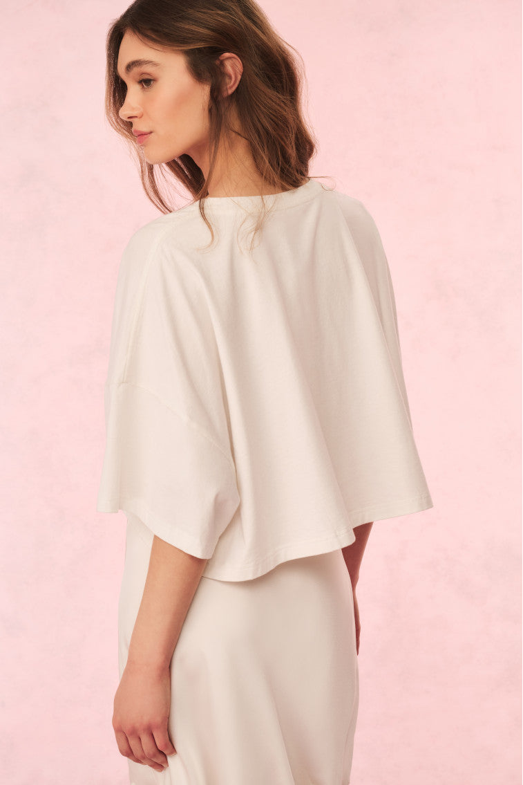 Angelle Cotton Bow Tee | Sugar White