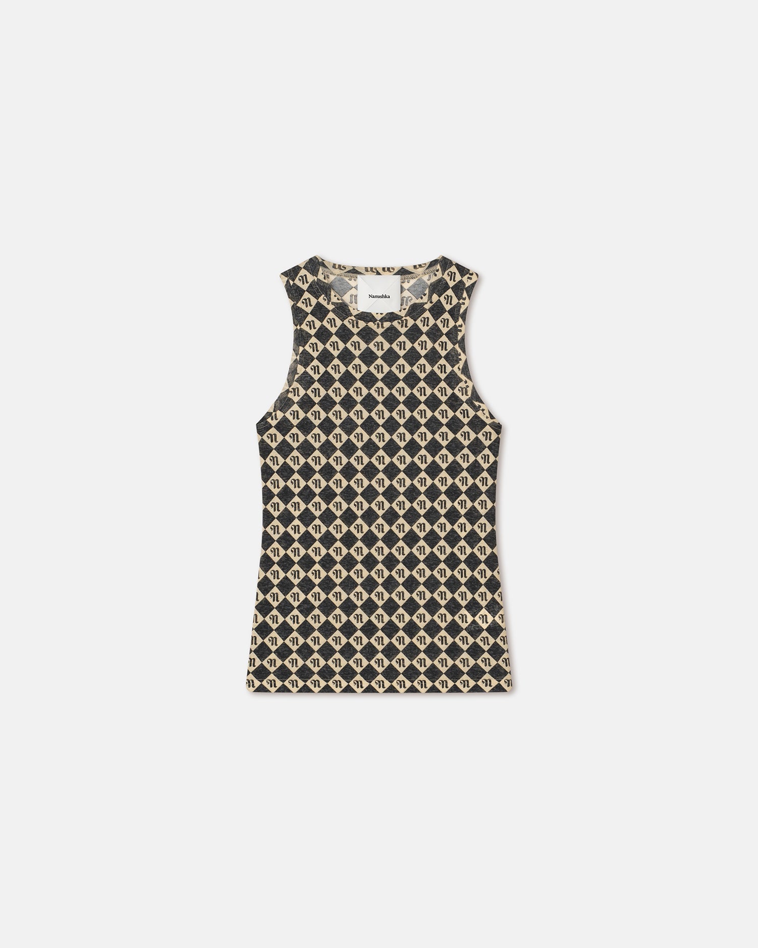 Anneke Printed Mesh-Jersey Tank Top | Black Diamond Check