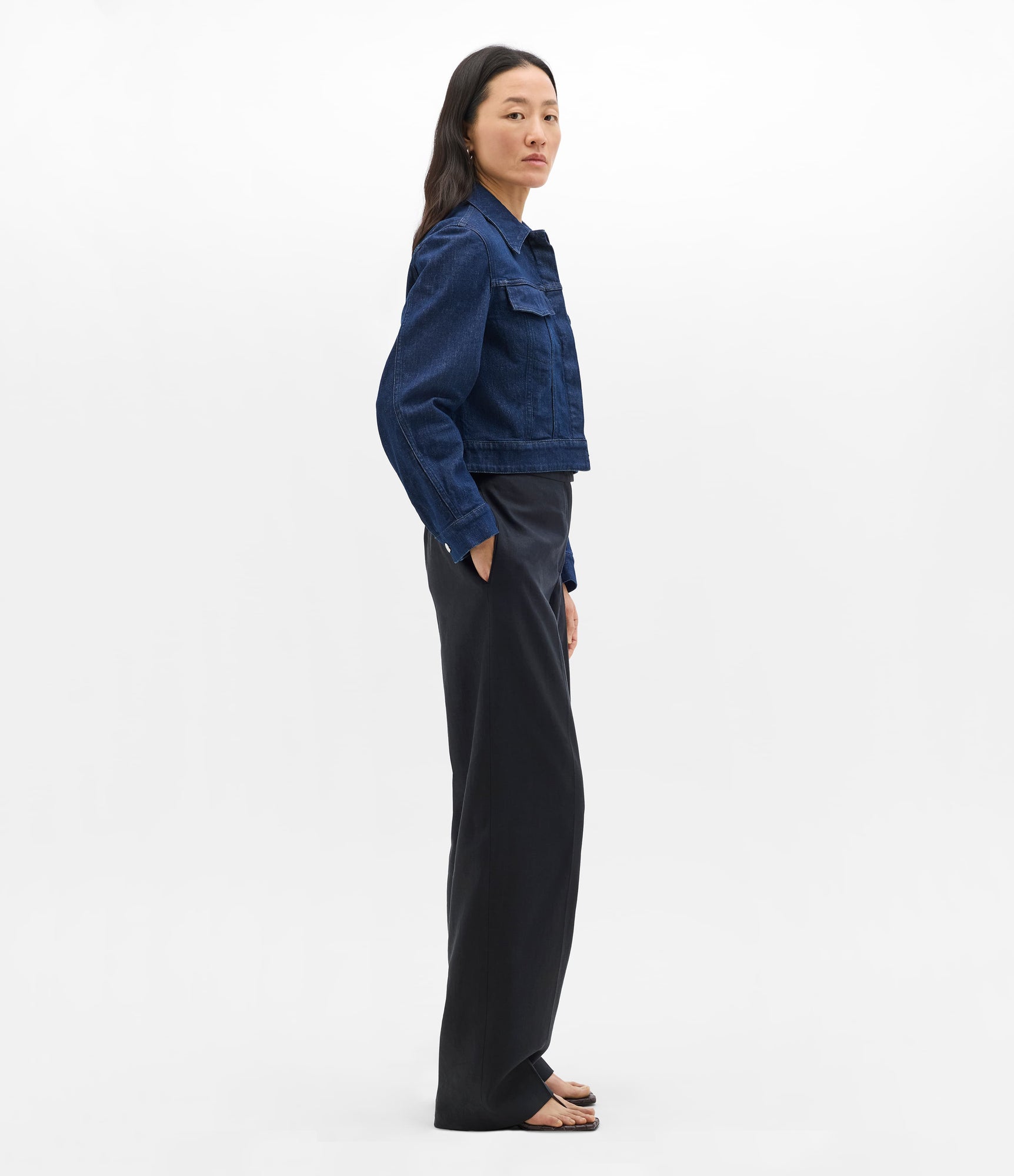 Another Tomorrow Cropped Denim Jacket in Dark Wash – Denim Women's Jacket