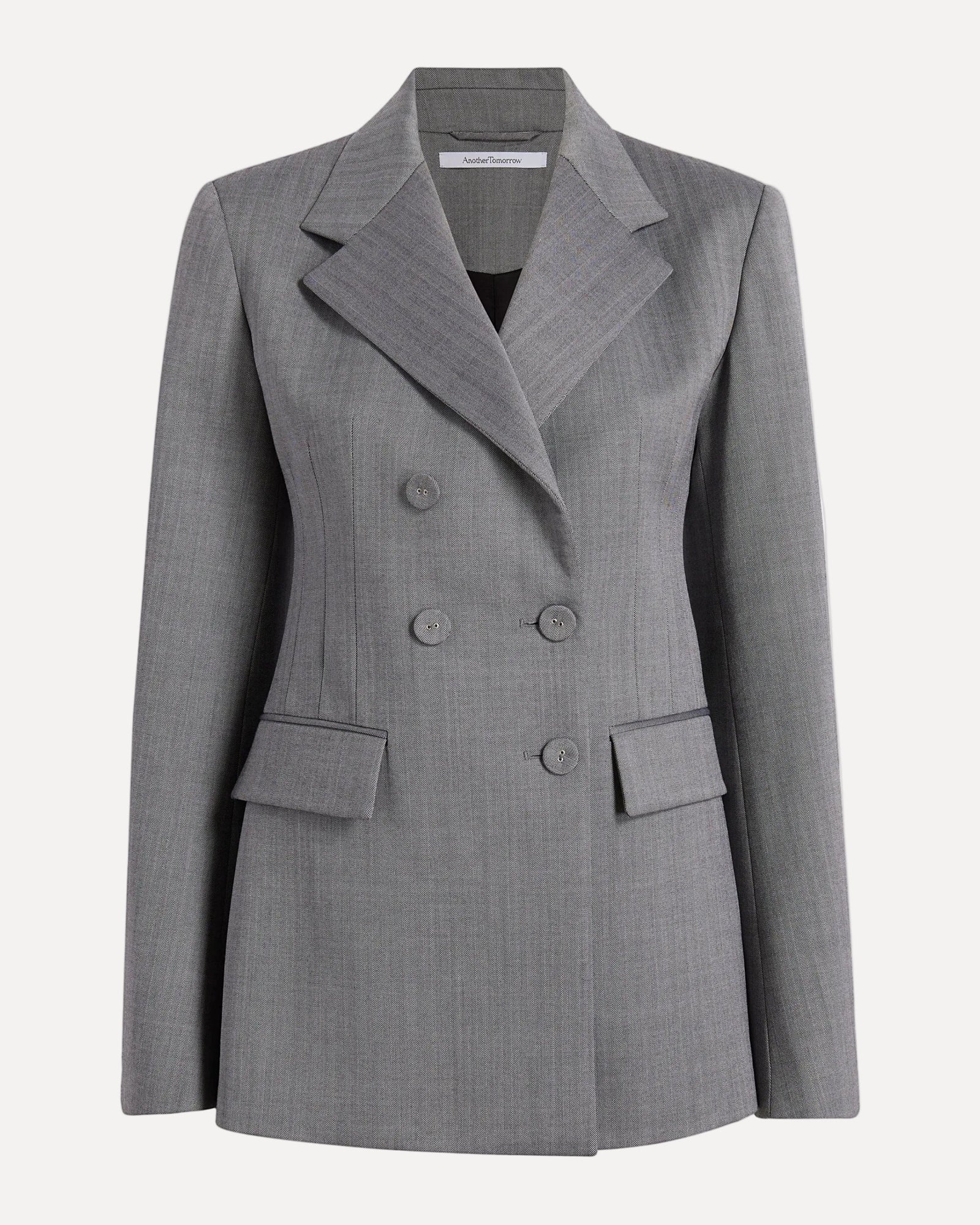 Another Tomorrow Double Breasted Structured Jacket in Black/White – Wool Women's Jacket