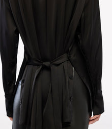 Another Tomorrow Bias Button Side Shirt in Black – Satin Women's Top