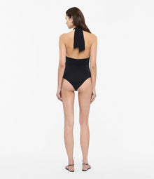 Another Tomorrow Halter Bodysuit in Black – Cotton Women's Top