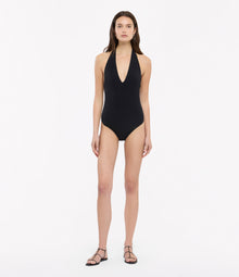 Another Tomorrow Halter Bodysuit in Black – Cotton Women's Top